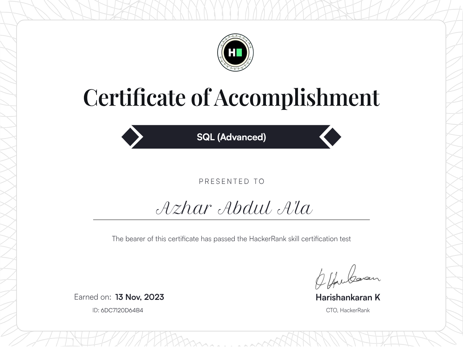 SQL (Advanced) Certificate